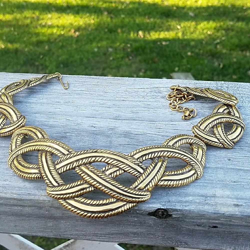 Large brass look Celtic knot adjustable choker